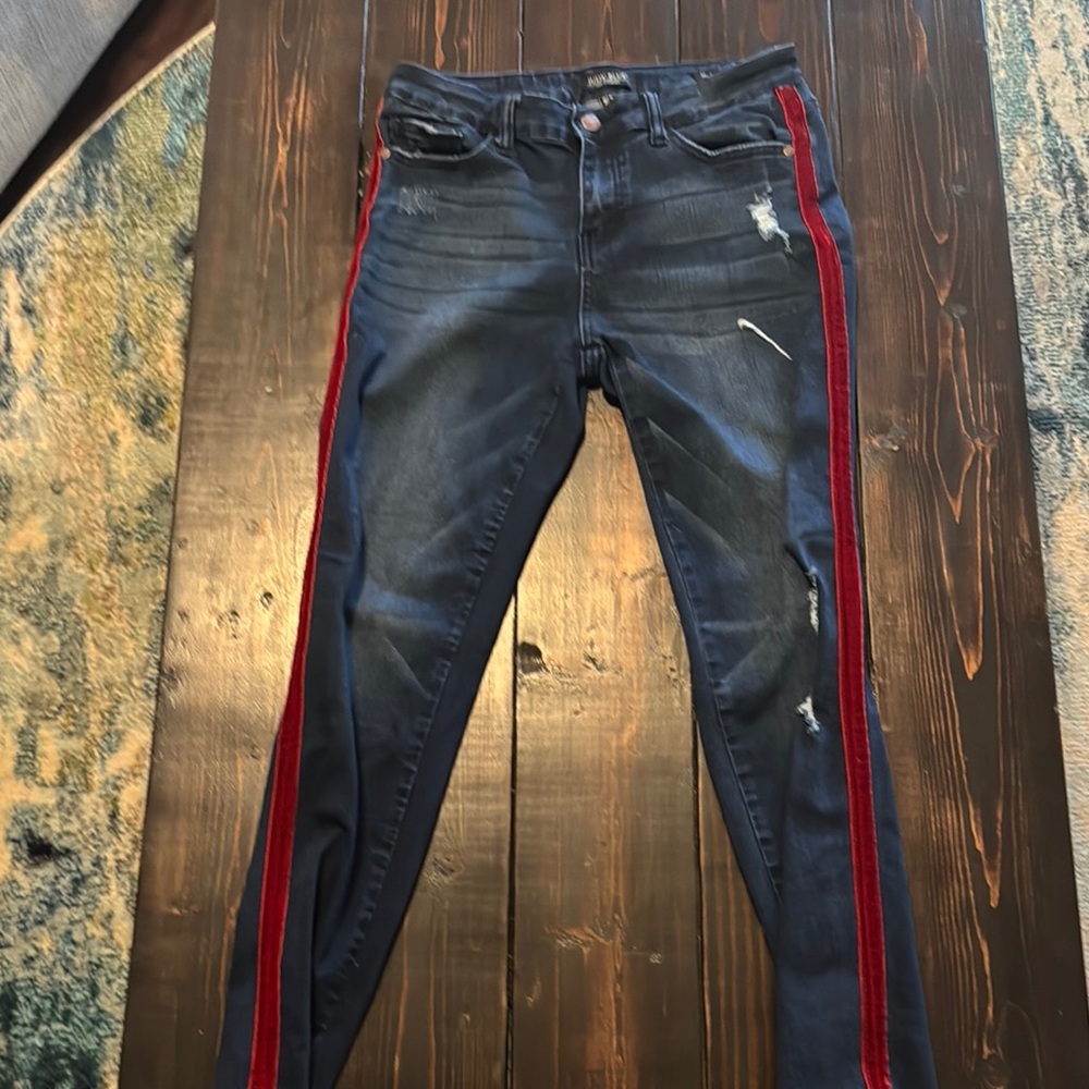 Judy Blue Dark Blue Skinny Jeans with Red Side Stripes